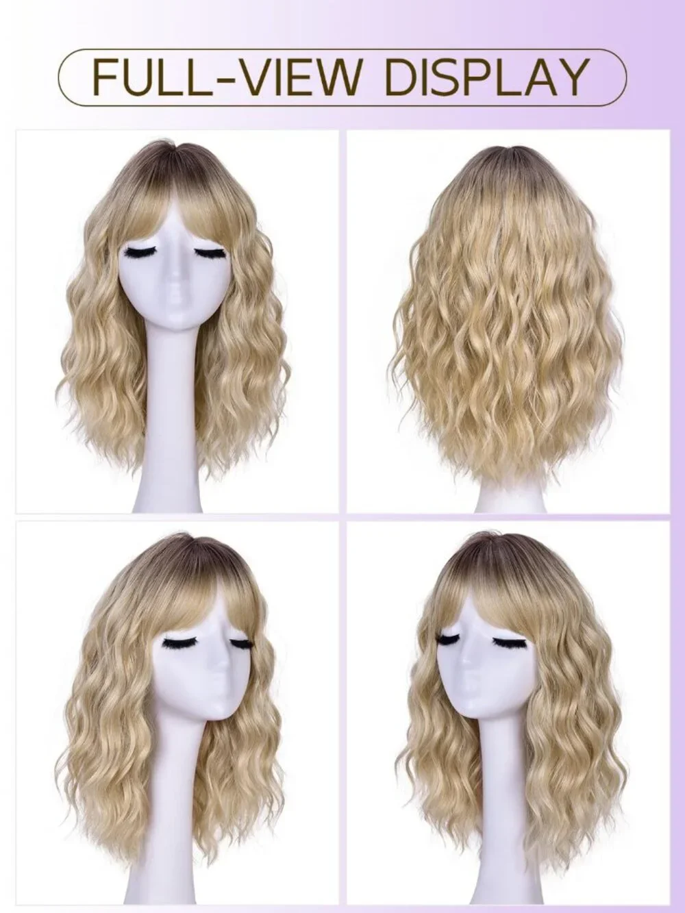 Women's Omber Blonde 14 Inch Natural Synthetic Short Curly Wavy Fiber Wigs